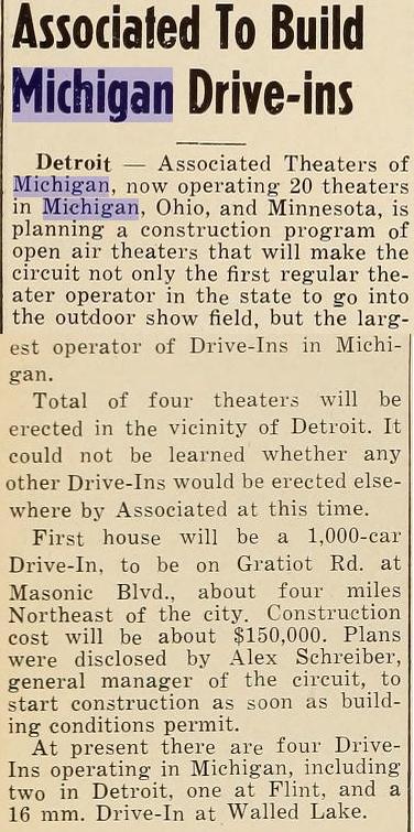 Gratiot Drive-In Theatre - AUG 47 ARTICLE FROM JIM THOMPSON